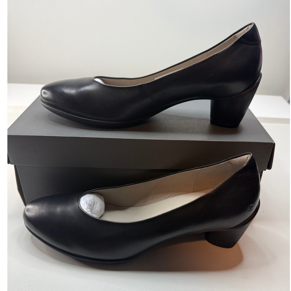 ECCO Sculptured 45 Black Leather Round Toe Heel Pumps Womens 40 US 9-9.5 New